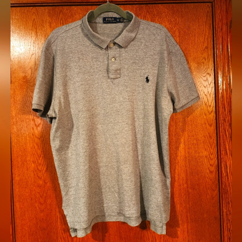 Ralph Lauren men’s XL gray short sleeve polo shirt 100% cotton Black Logo